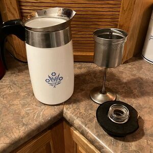 Corning Ware White Coffee percolator with BlueFloral Design